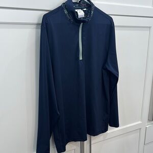 Navy Long Sleeve Pullover with Patterned Collar